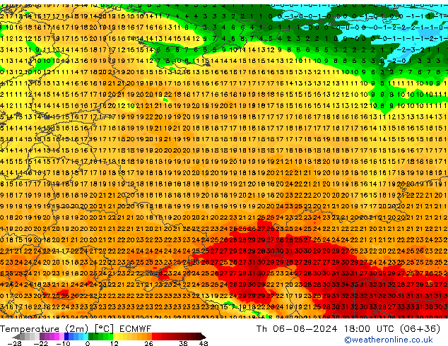 Temperatura (2m) ECMWF Qui 06.06.2024 18 UTC