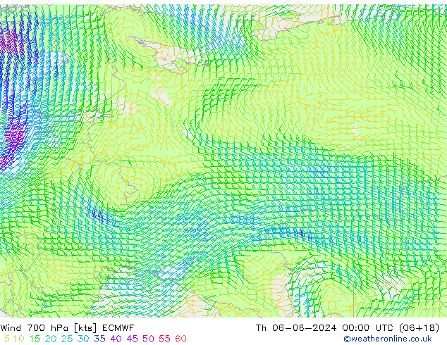 wiatr 700 hPa ECMWF czw. 06.06.2024 00 UTC