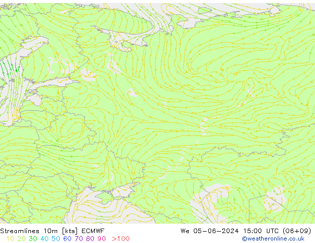 Streamlines 10m ECMWF We 05.06.2024 15 UTC