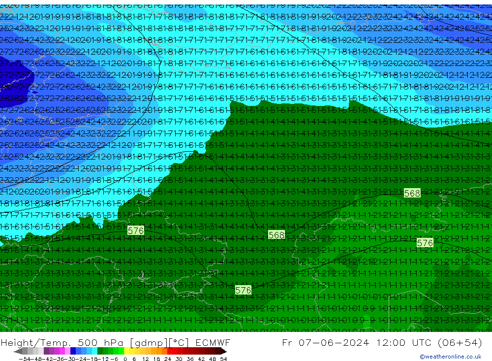 Z500/Rain (+SLP)/Z850 ECMWF pt. 07.06.2024 12 UTC