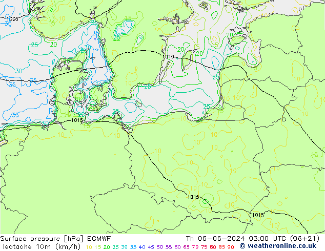 Isotachs (kph) ECMWF Čt 06.06.2024 03 UTC