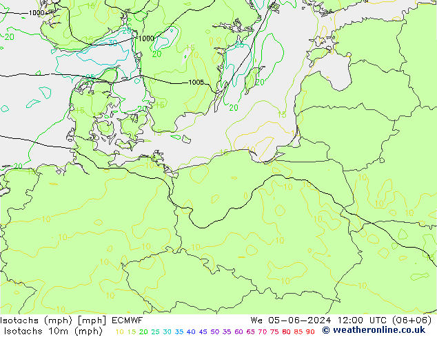 Izotacha (mph) ECMWF śro. 05.06.2024 12 UTC