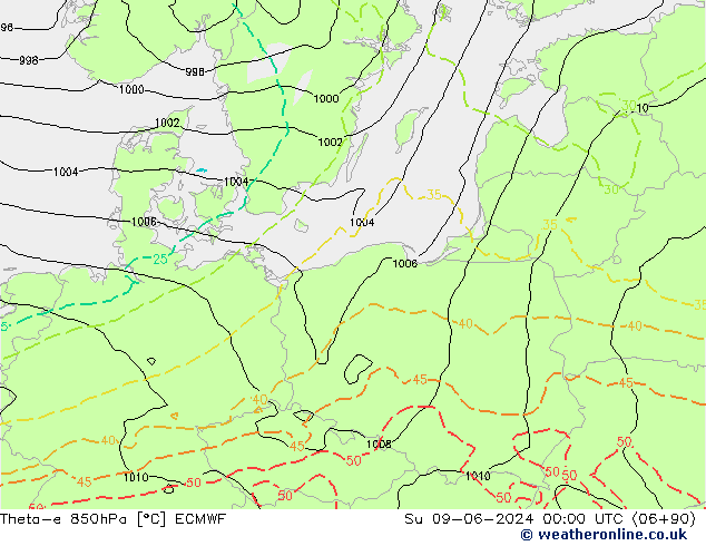 Theta-e 850hPa ECMWF Su 09.06.2024 00 UTC