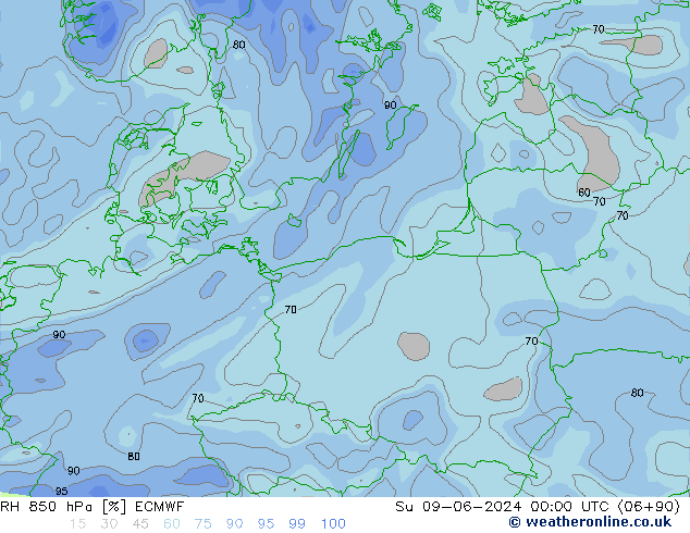 RH 850 hPa ECMWF So 09.06.2024 00 UTC