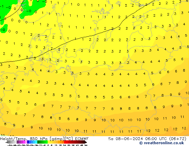 Z500/Yağmur (+YB)/Z850 ECMWF Cts 08.06.2024 06 UTC