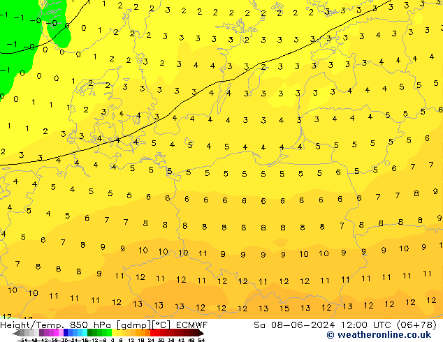 Z500/Rain (+SLP)/Z850 ECMWF sab 08.06.2024 12 UTC