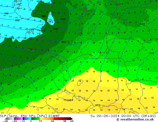 SLP/Temp. 850 hPa ECMWF Ne 09.06.2024 00 UTC