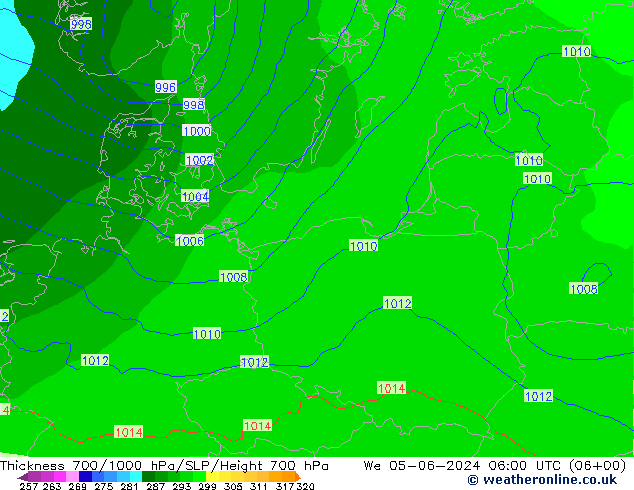 Thck 700-1000 hPa ECMWF śro. 05.06.2024 06 UTC