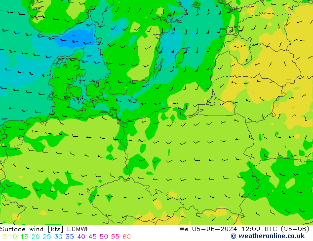 Surface wind ECMWF We 05.06.2024 12 UTC