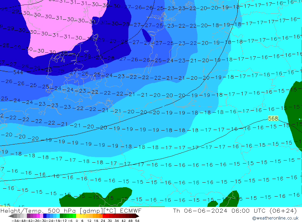 Height/Temp. 500 hPa ECMWF Do 06.06.2024 06 UTC