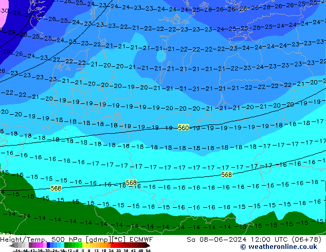 Z500/Rain (+SLP)/Z850 ECMWF sab 08.06.2024 12 UTC