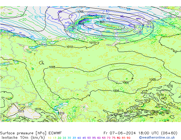 Isotachs (kph) ECMWF Fr 07.06.2024 18 UTC