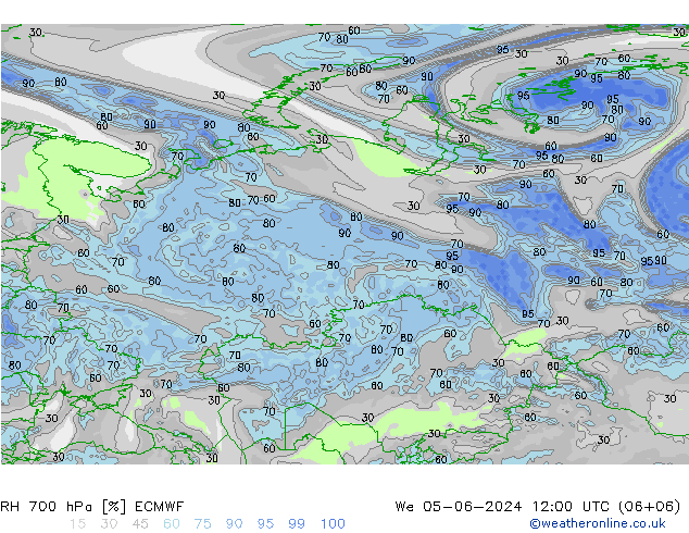 RH 700 гПа ECMWF ср 05.06.2024 12 UTC