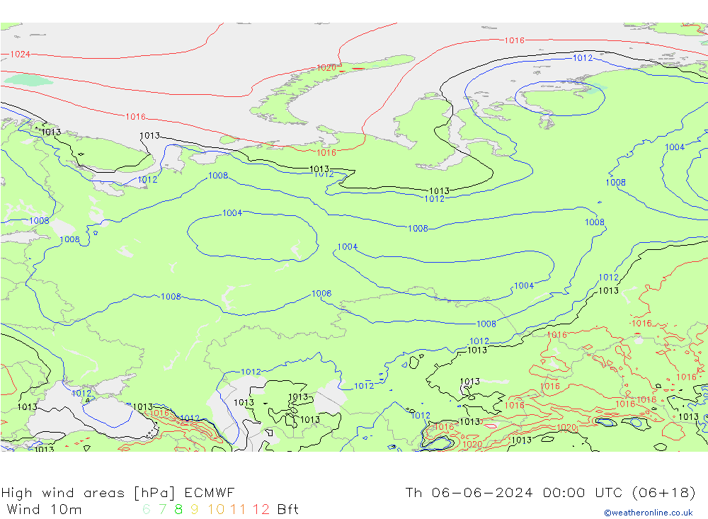 High wind areas ECMWF Čt 06.06.2024 00 UTC