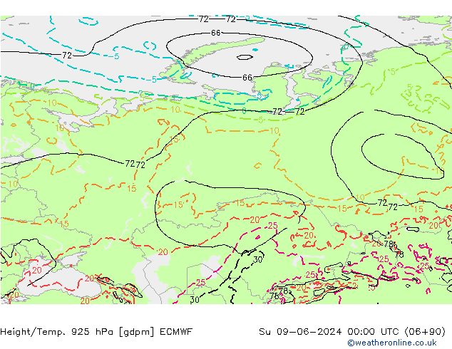 Yükseklik/Sıc. 925 hPa ECMWF Paz 09.06.2024 00 UTC