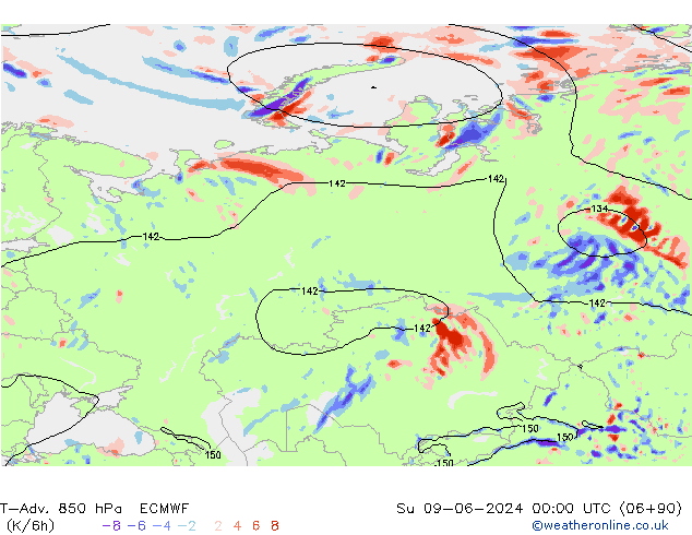 T-Adv. 850 hPa ECMWF Su 09.06.2024 00 UTC