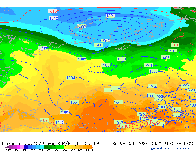 Thck 850-1000 hPa ECMWF sam 08.06.2024 06 UTC