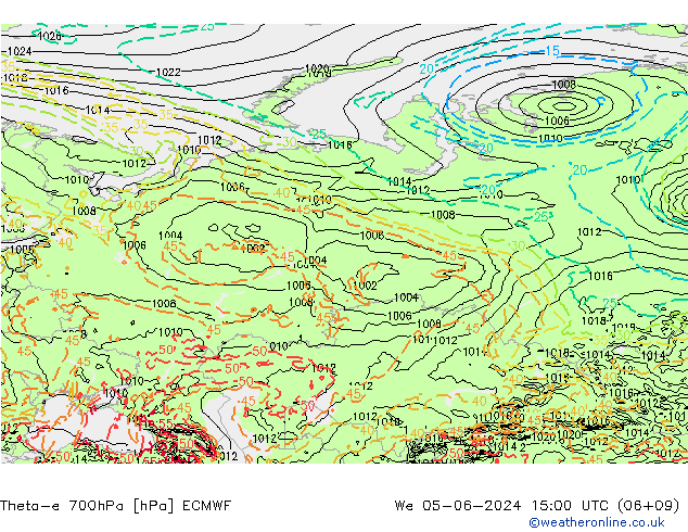 Theta-e 700hPa ECMWF mer 05.06.2024 15 UTC