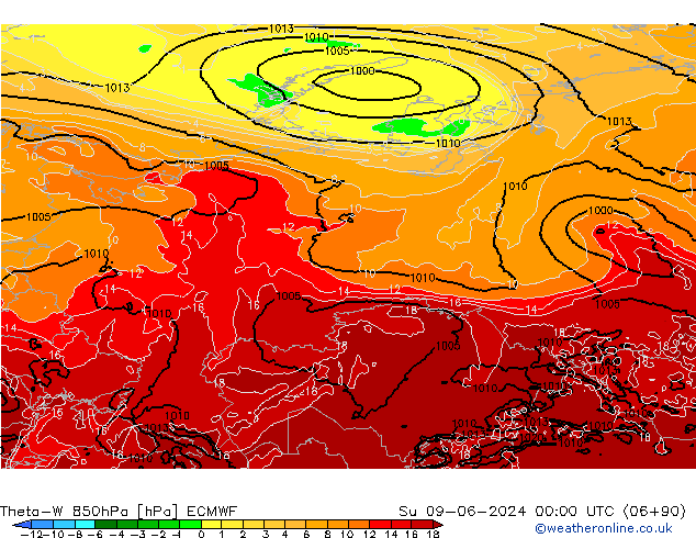 Theta-W 850hPa ECMWF Su 09.06.2024 00 UTC