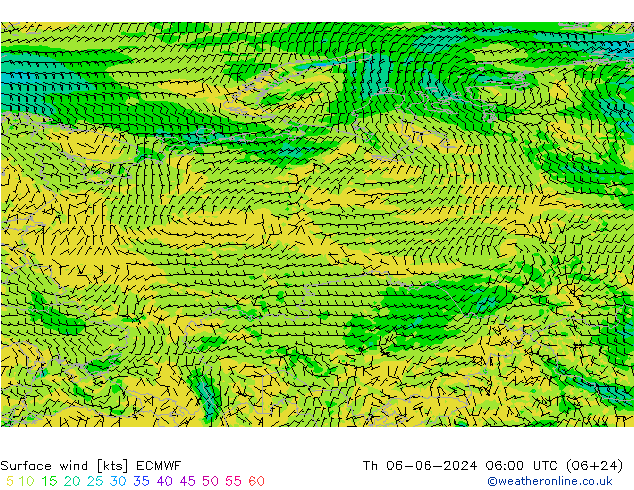 ветер 10 m ECMWF чт 06.06.2024 06 UTC