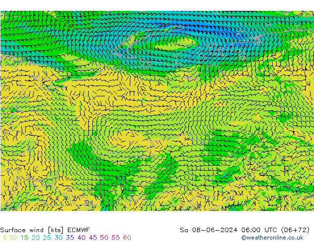 Rüzgar 10 m ECMWF Cts 08.06.2024 06 UTC