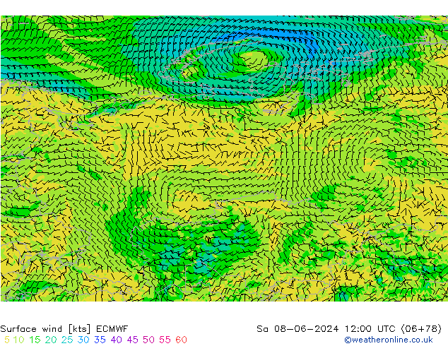 Vento 10 m ECMWF Sáb 08.06.2024 12 UTC