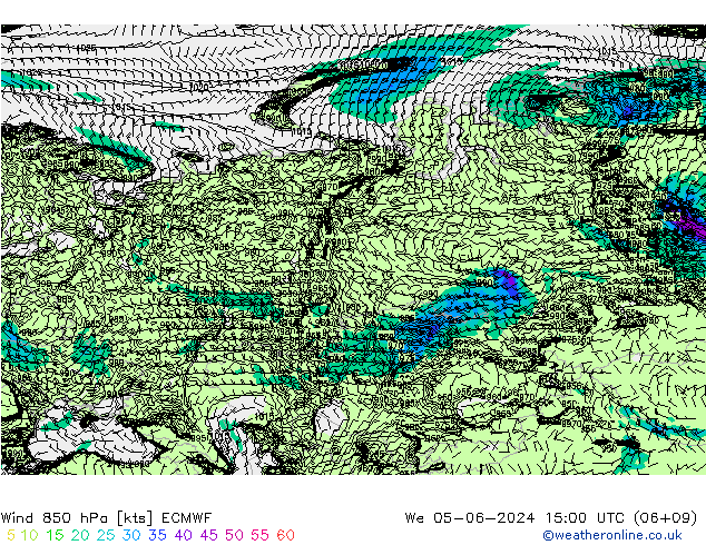 wiatr 850 hPa ECMWF śro. 05.06.2024 15 UTC