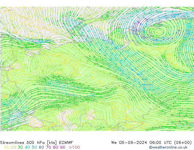 Ligne de courant 500 hPa ECMWF mer 05.06.2024 06 UTC