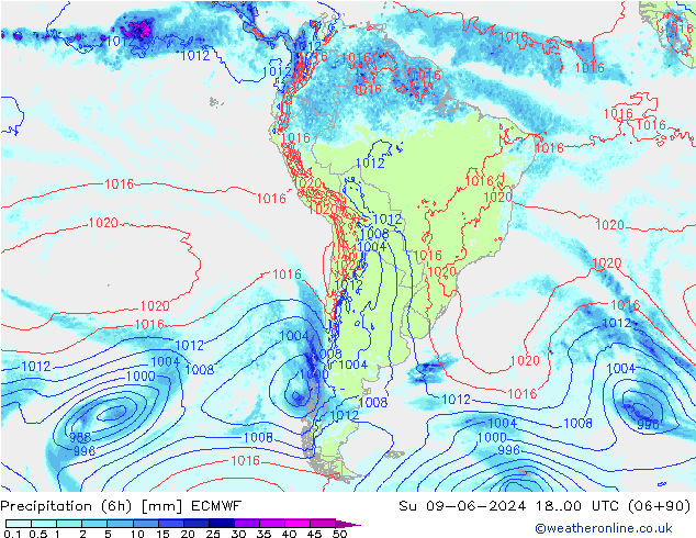 Z500/Rain (+SLP)/Z850 ECMWF Su 09.06.2024 00 UTC