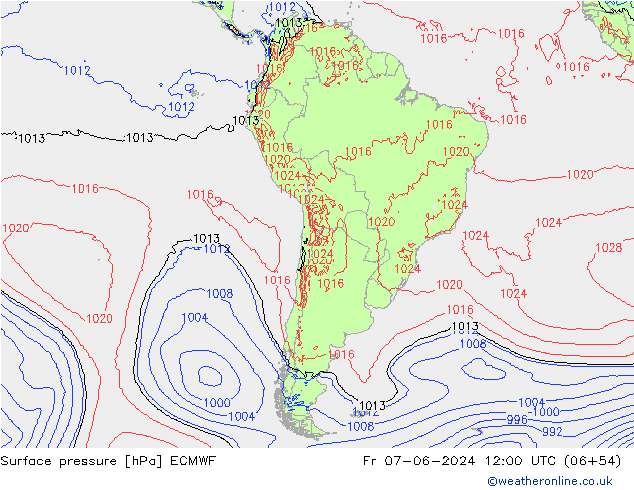 Presión superficial ECMWF vie 07.06.2024 12 UTC