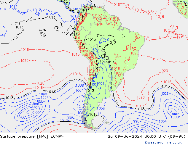 Surface pressure ECMWF Su 09.06.2024 00 UTC