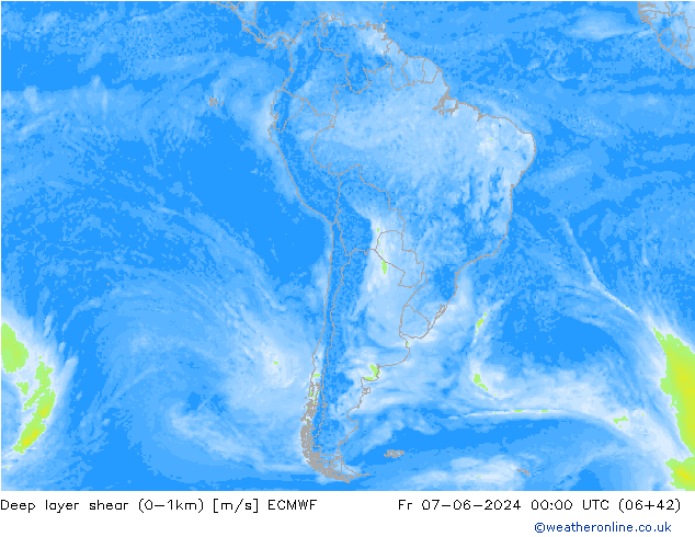 Deep layer shear (0-1km) ECMWF pt. 07.06.2024 00 UTC