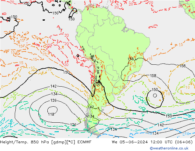 Géop./Temp. 850 hPa ECMWF mer 05.06.2024 12 UTC