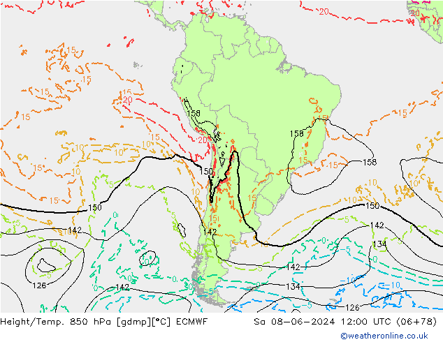 Height/Temp. 850 hPa ECMWF Sa 08.06.2024 12 UTC