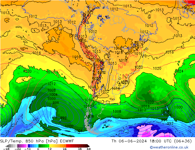 SLP/Temp. 850 hPa ECMWF Th 06.06.2024 18 UTC