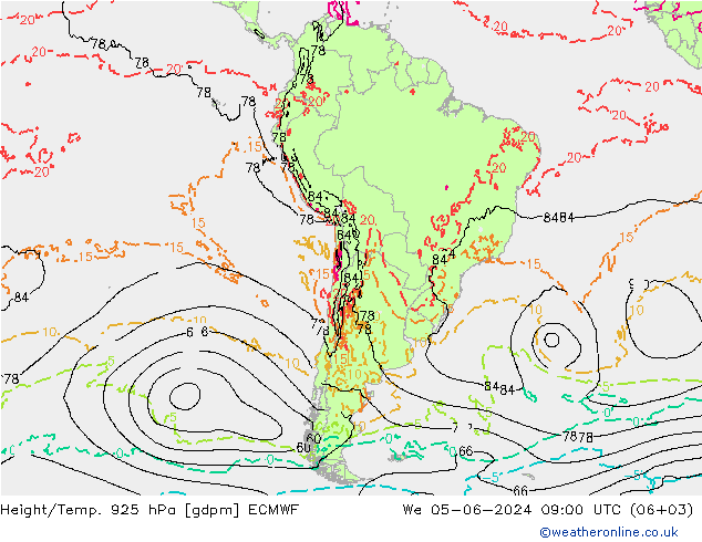 Height/Temp. 925 hPa ECMWF Qua 05.06.2024 09 UTC