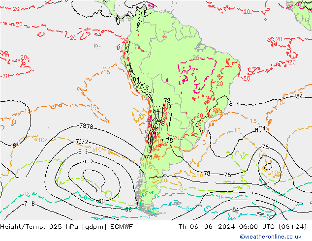 Height/Temp. 925 гПа ECMWF чт 06.06.2024 06 UTC