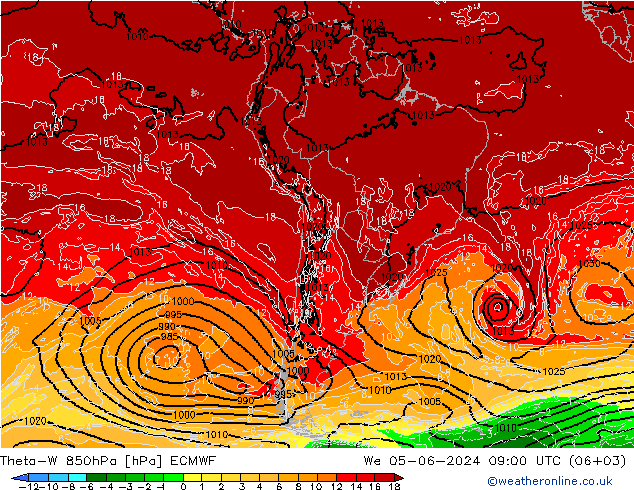 Theta-W 850hPa ECMWF mer 05.06.2024 09 UTC