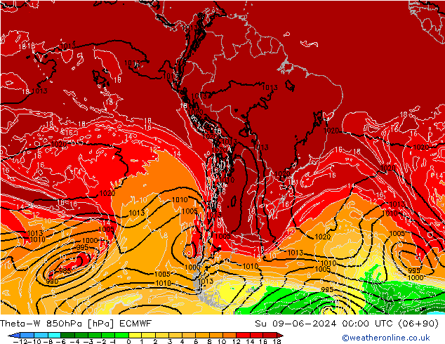 Theta-W 850hPa ECMWF Paz 09.06.2024 00 UTC