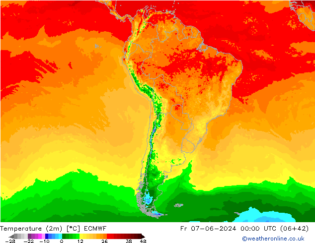 Temperatura (2m) ECMWF ven 07.06.2024 00 UTC