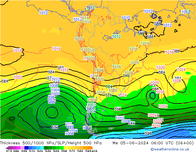 Thck 500-1000hPa ECMWF Qua 05.06.2024 06 UTC