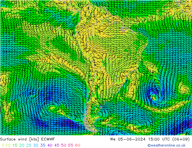 Vento 10 m ECMWF Qua 05.06.2024 15 UTC