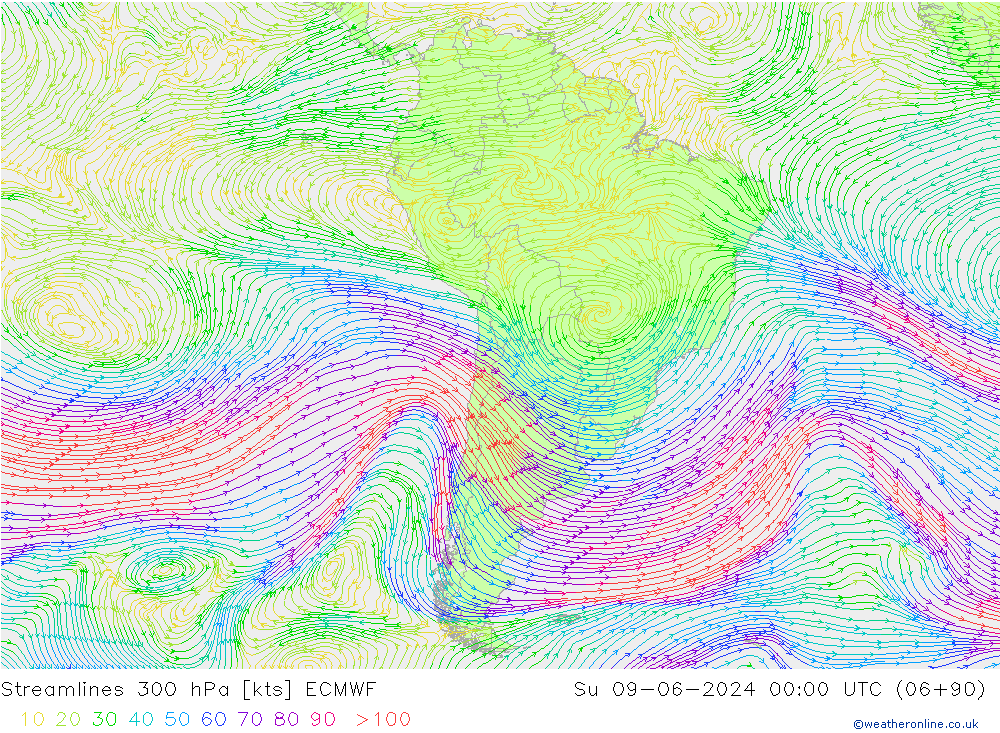 Rüzgar 300 hPa ECMWF Paz 09.06.2024 00 UTC