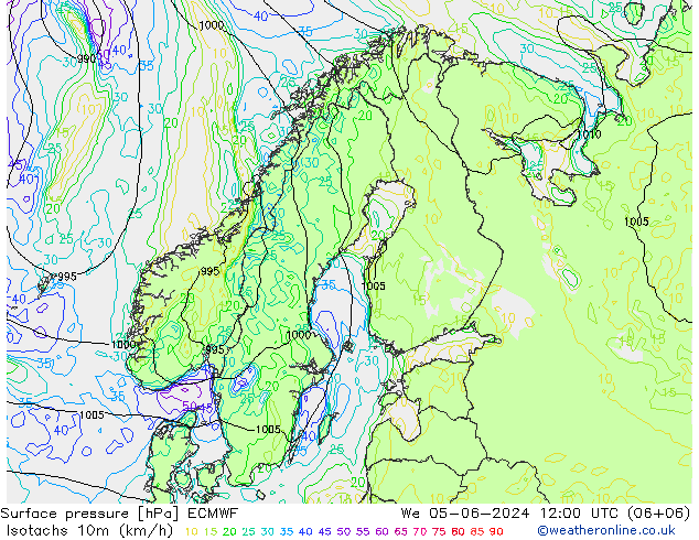 10米等风速线 (kph) ECMWF 星期三 05.06.2024 12 UTC