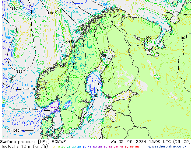 Isotachs (kph) ECMWF Qua 05.06.2024 15 UTC