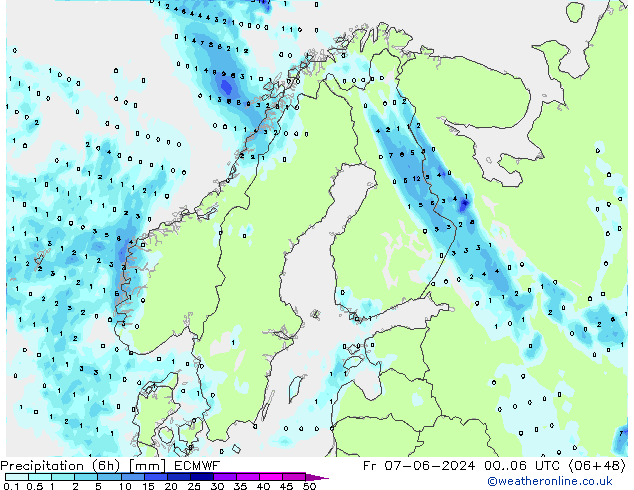 Z500/Rain (+SLP)/Z850 ECMWF ven 07.06.2024 06 UTC