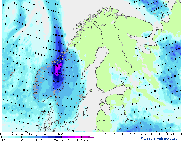 Precipitação (12h) ECMWF Qua 05.06.2024 18 UTC