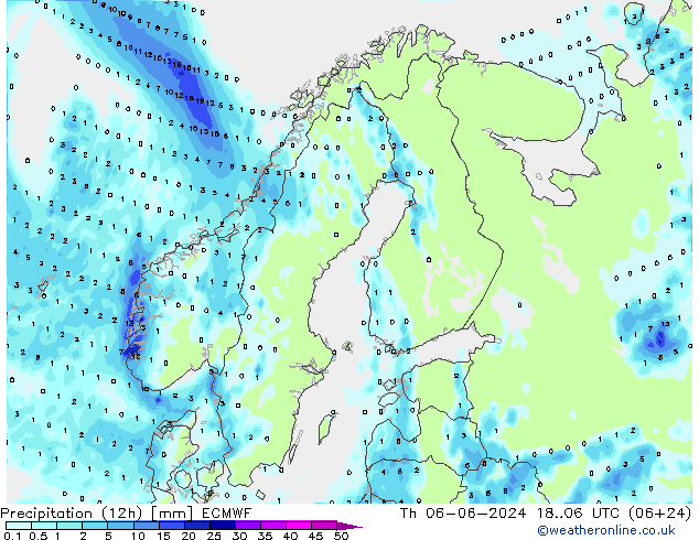 Nied. akkumuliert (12Std) ECMWF Do 06.06.2024 06 UTC