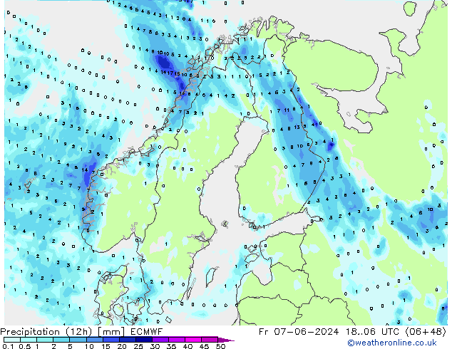 Précipitation (12h) ECMWF ven 07.06.2024 06 UTC