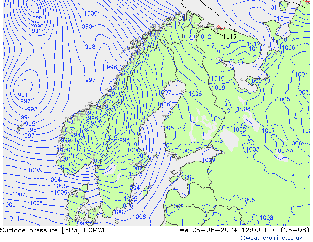 Luchtdruk (Grond) ECMWF wo 05.06.2024 12 UTC